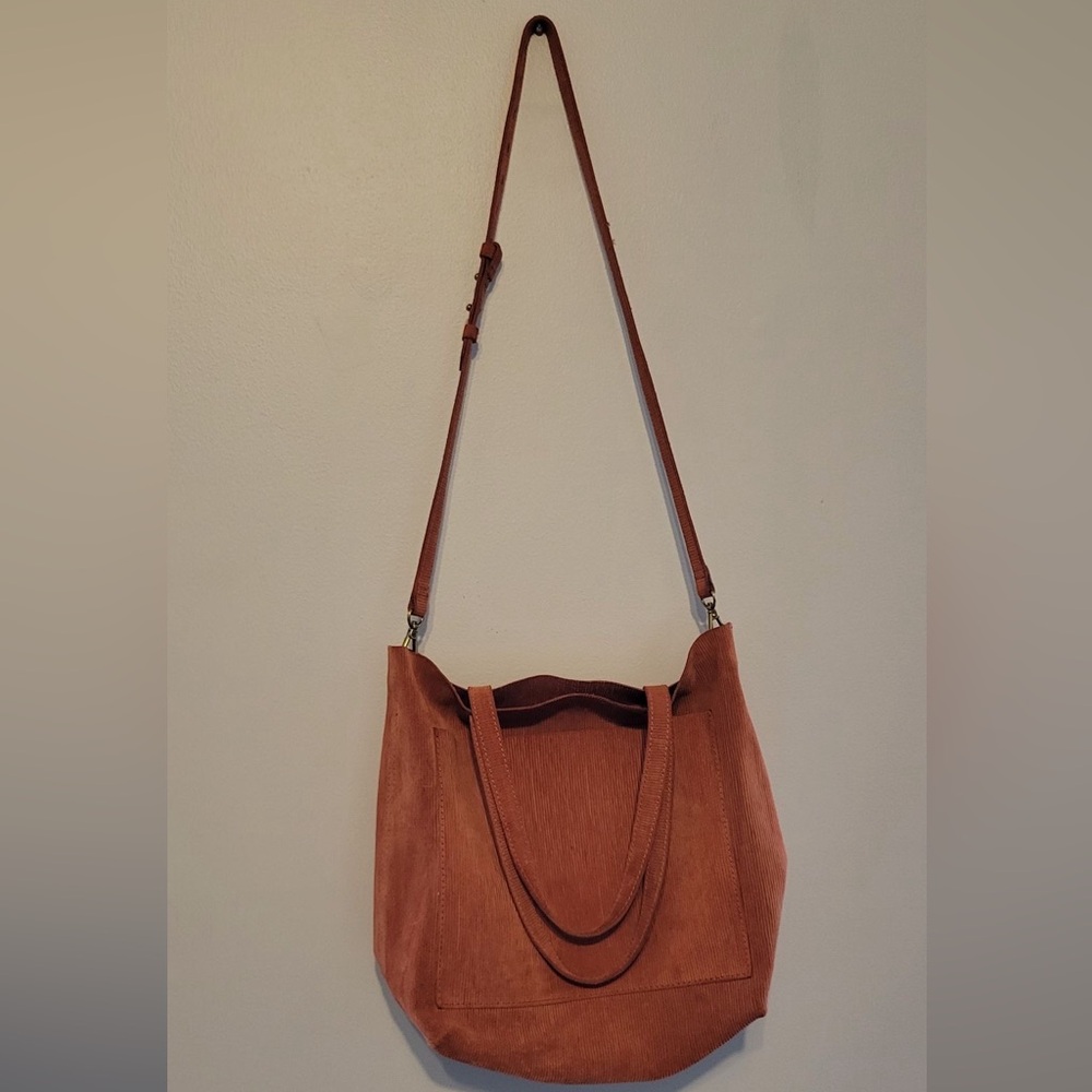 Madewell Medium Transport Tote Russet Corduroy Suede Italian Leather Sold Out - Picture 4 of 9